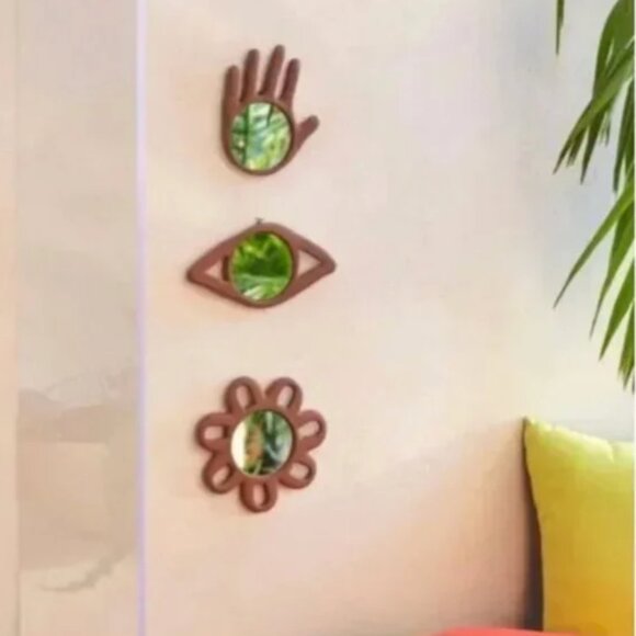 ⭐️ Clay Eye Evil Eye Boho Peasant Hipster Hippie Art Deco Wall Hanging Mirror - Picture 1 of 3